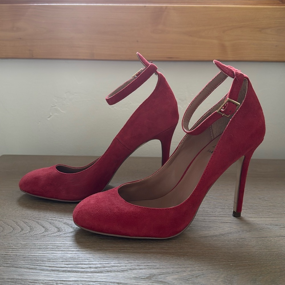Red suede stiletto Mary Jane heels size 7